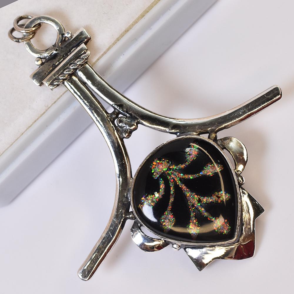 Natural 925 Sterling Silver Pear Cut 47 Ct Opal Gemstone Certified Pendant