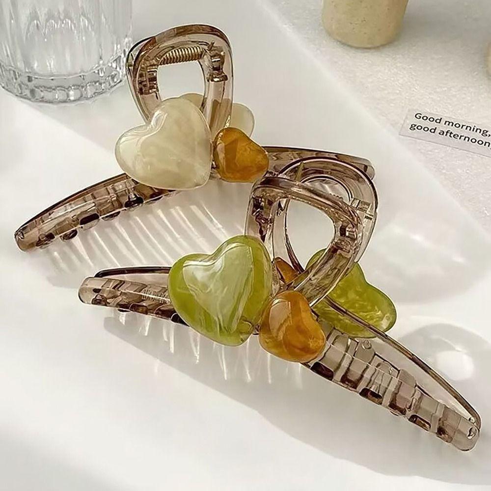High Elastic Hair Clip Jelly Color Shark Clip Sweet Love Heart Hairpin Women