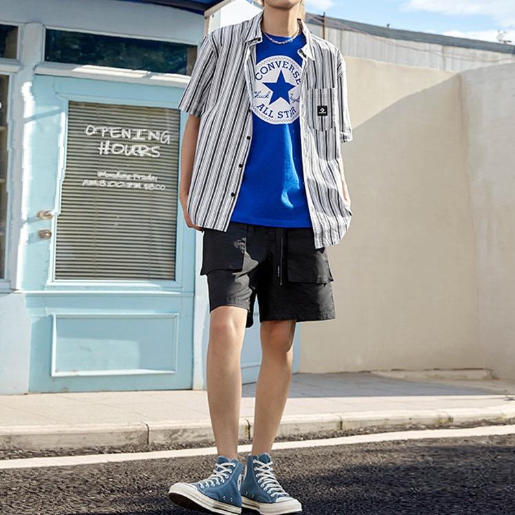 Converse Полосатая рубашка с коротким рукавом на пуговицах Азиатский размер 'Синий' Мужская 10024060-A02