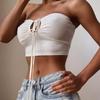 Sexy Solid Lace Up Bow Halter Ruched Crop Top Fashion Sleeveless Backless Tube Tops Female Streetwear TopsNew Women