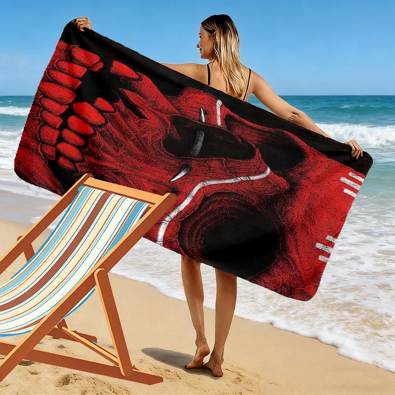 Red skull 2D Flat Print Beach Towel, Large Soft Quick Dry Towel for Beach Camping Swimming.MSTJ0918285