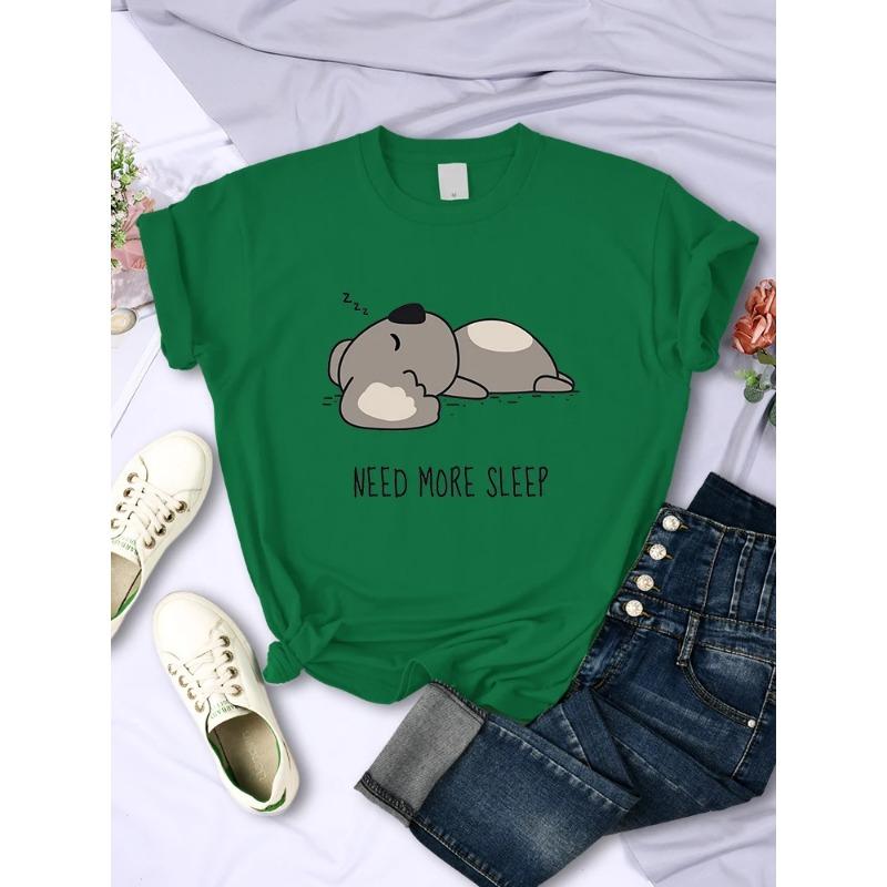 Нужно больше сна Мультяшный медведь Женская хлопковая футболка для улицы Модные хип-хоп топы Повседневная одежда Личность Женский короткий рукав