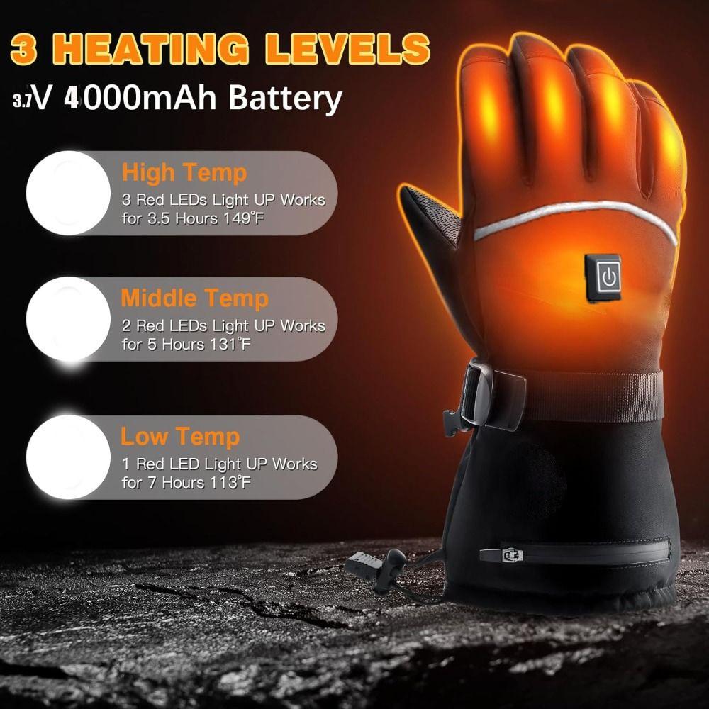 Heated Heated Gloves 4000mAh Electric Ski Gloves  for Cycling Hiking Camping