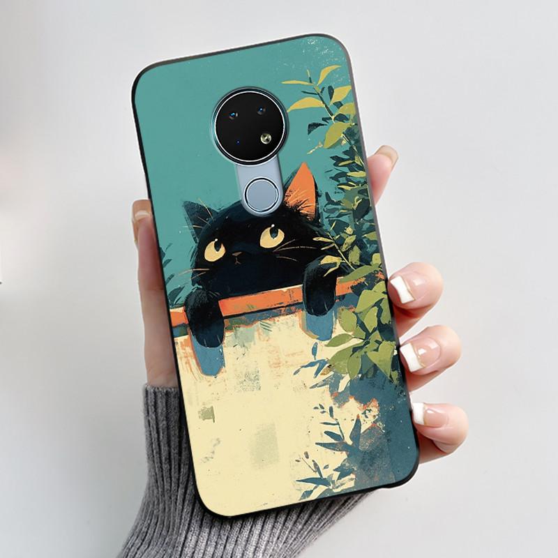Милый Чехол Для Nokia 6.2 / Nokia 7.2 Fundas Capa Печатный Корпус Защитная Крышка Мягкий Силикон Мультяшный Черный Корпус Coque