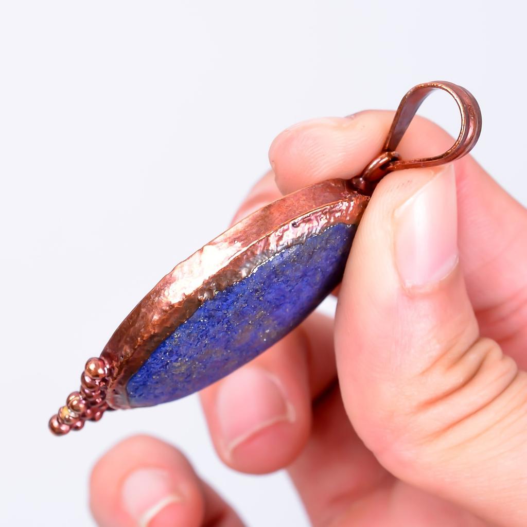 Natural Lapis Lazuli Copper September Birth Electroformed Handcrafted Pendant V-53