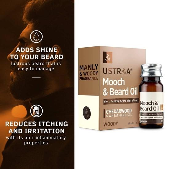 Ustraa Woody Mooch and Beard Oil - 35ml - Shine, Nourishment & Pleasant Fragrance for Beard | No Paraben