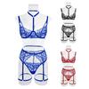 1 комплект, сексуальный бюстгальтер, трусики, комплект с подвязками, кружевной низкий вырез, пуш-ап, несколько бретелей, высокая талия, эластичный тонкий повод для шеи, комплект нижнего белья для медо...