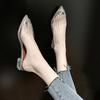 PVC Transparent Women Pumps Sandals Crystal Mid Heels Pumps Rhinestone Pointed Toe Women Bridesmaid Wedding Shoescvb6