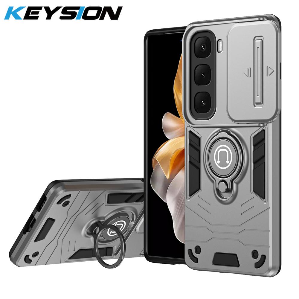 KEYSION Shockproof Armor Case for Infinix Hot 60i 4G Camera Protection Ring Stand Phone Back Cover for Infinix Hot 60 Pro+ 60 5G