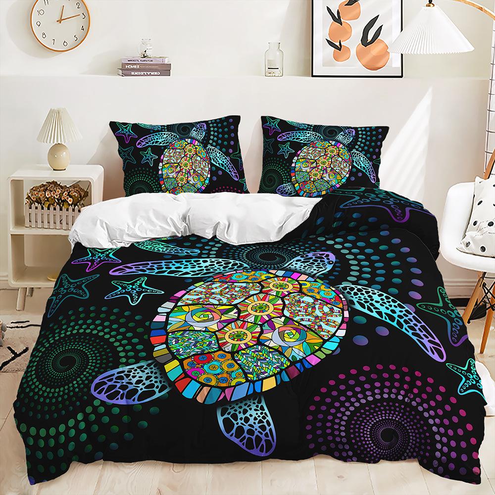 Bed Three-Piece Marine Animal Kit Sea Turtle Shark Quilt Cover Two-Piece Bedroom