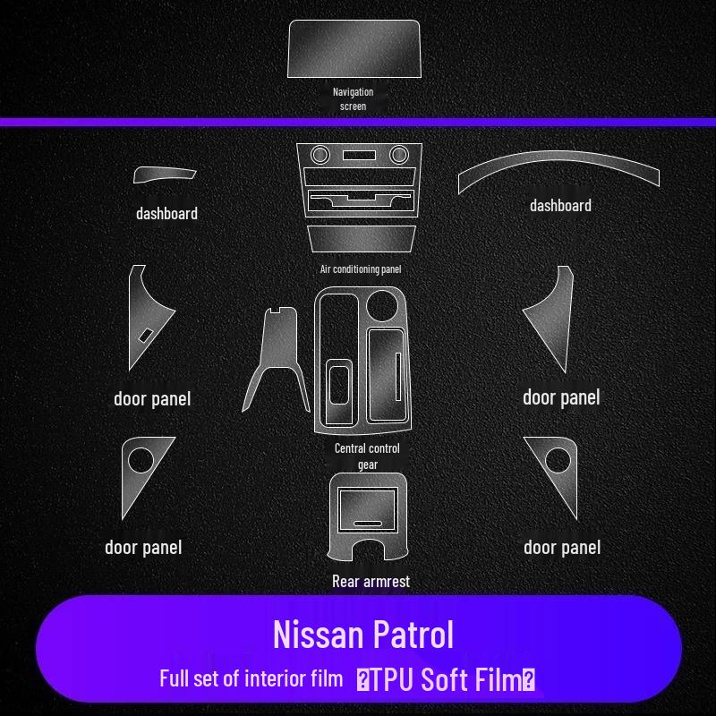 Защитная пленка для интерьера Nissan Patrol для экрана навигации, рычага переключения передач, центральной стойки, фар - ТПУ