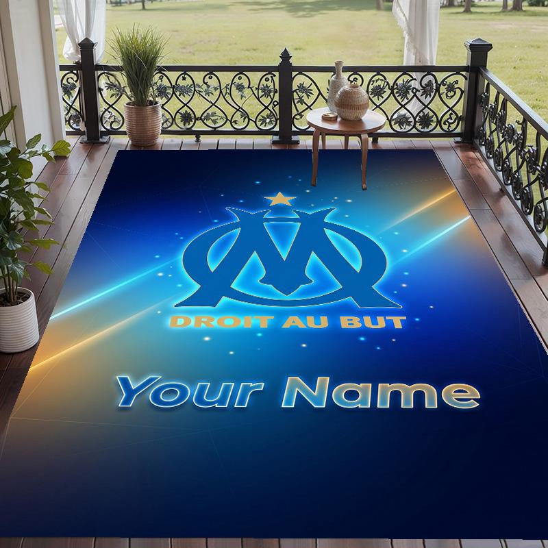 Custom Text Printed Rug Olympique Marseille FC Non Slip Floor Carpet For Home Room Decor