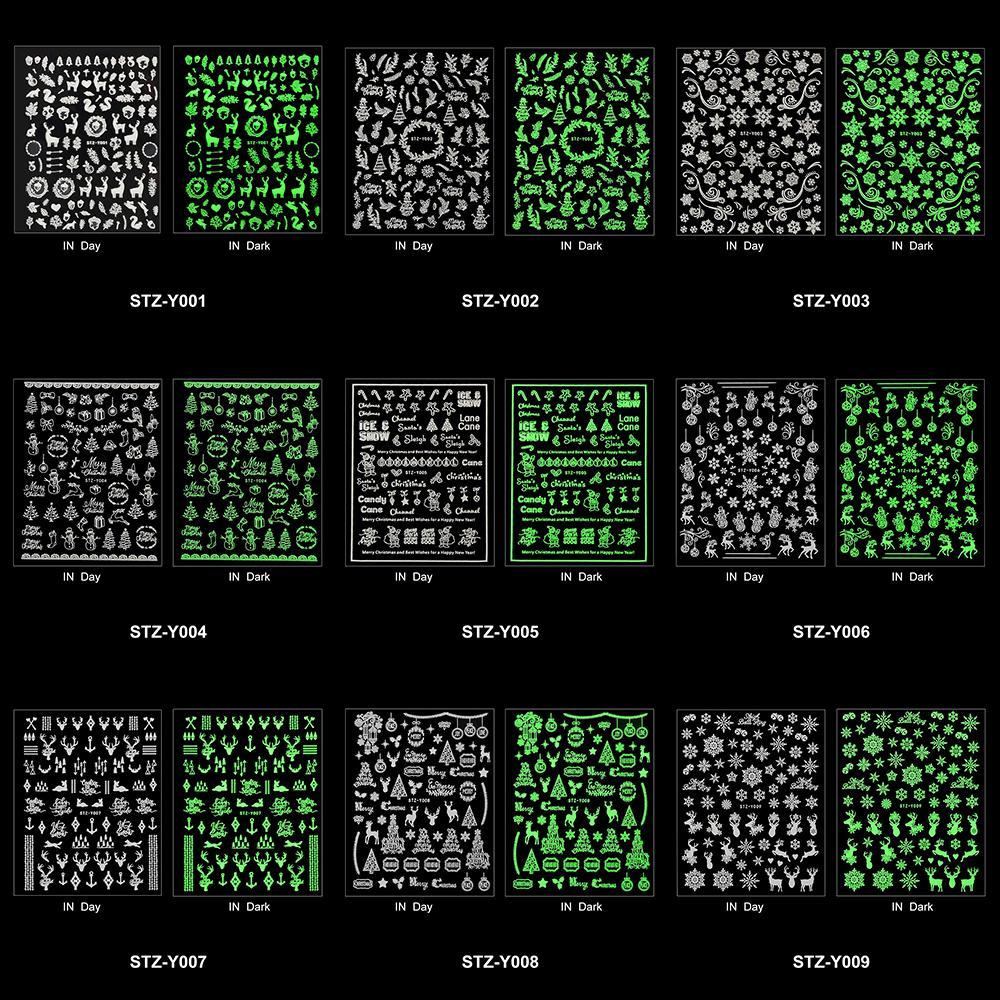 Светящиеся в темноте слайдеры для дизайна ногтей DIY маникюр рождественские наклейки для ногтей 3D светящиеся белые снежинки