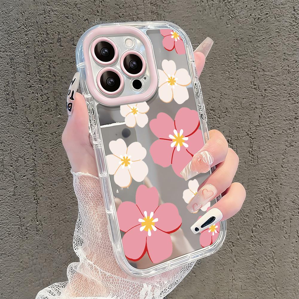 Романтичный чехол-зеркало с цветами персика для iPhone 17 Air 16 Pro Max 17 15 14 13 12 11 7 8 Plus XR XS Защитная задняя крышка