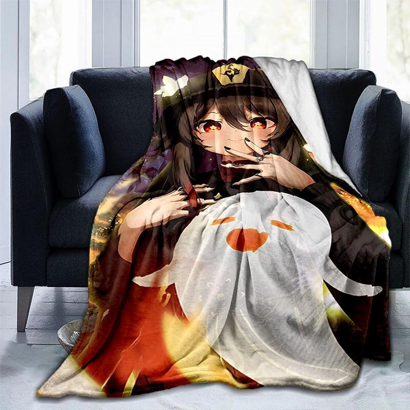 Мультяшное одеяло с принтом Genshin, фланелевое теплое мягкое плюшевое одеяло для дивана-кровати, милое плюшевое одеяло в стиле аниме