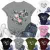 Women's Fashion Casual Printed Round Neck Short Sleeved T-Shirt Top T-Shirt Top Top