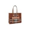 Burberry Freya Classic Check Knit Leather And Fabric Tote Bag Women tote bags Birch-Brown 80491331