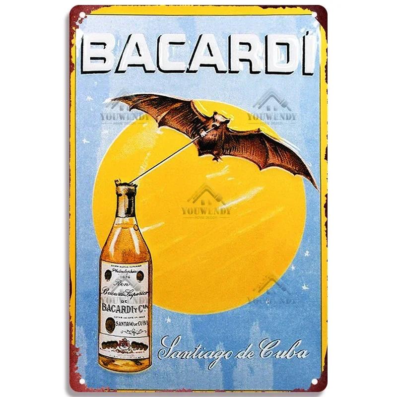 Ретро Bacardi Металлическая детская, Жестяная детская, Плакетка бренда рома, Винтажная тарелка, Настенное украшение, Постер, Бар, Мужская берлога, Шэбби