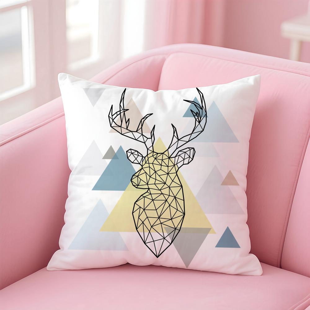 Modern Nordic Deer Head Cushion Cover Soft Plush Throw Pillow Cushion CoverDoubleSided Printed Pillow Case Sofa Home Decor