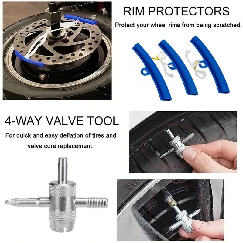 15 Inch Tire Iron Spoon Lever Kit With Rim Protectors And Multi-Function Valve Tools For Car & Motorcycle Tire Repair Tools