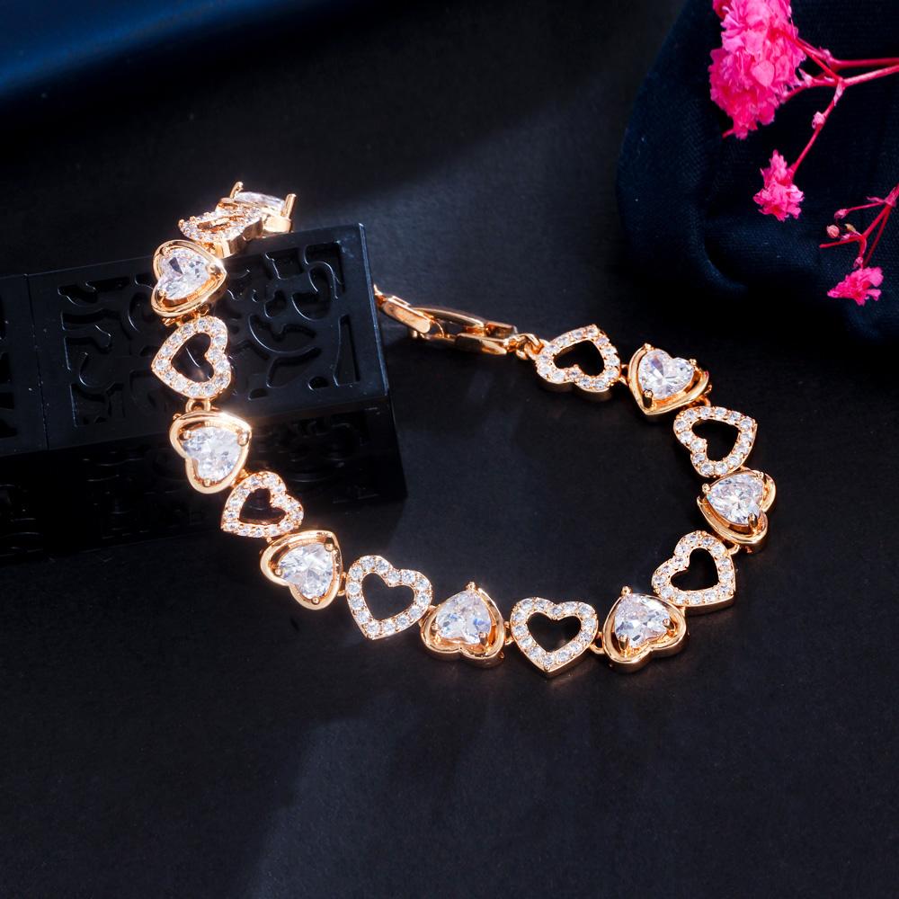 CMM Элегантный золотой цвет Love Heart Цирконий Теннисный браслет