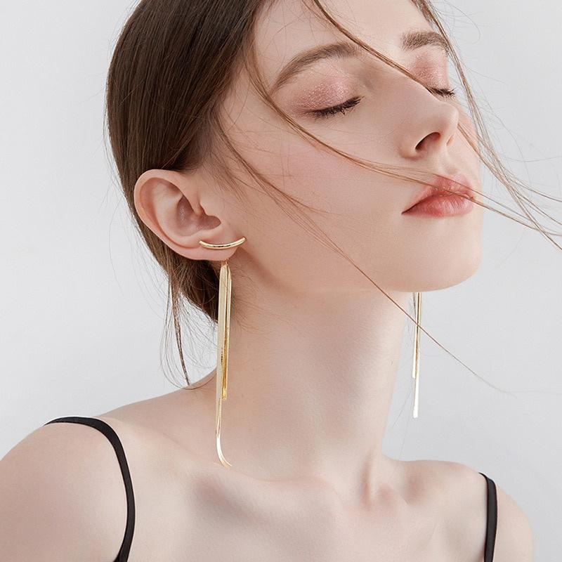 Винтажные серьги-подвески золотого цвета с длинными линиями и кисточками для женщин, глянцевые серьги с геометрическим узором в форме дуги, модные украшения