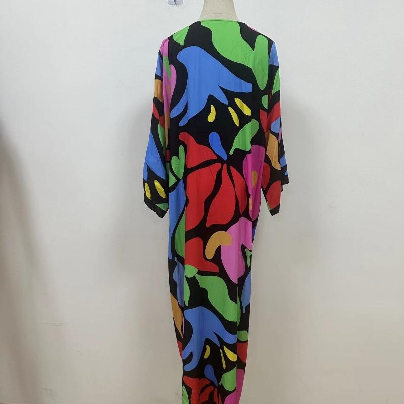 Plus Size Women's Print Beach Holiday Long Cardigan Bikini with Swimsuit Cover Up