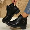 Fashion Womens Boots Hot Women's Casual Leather Shoes Comfortable Women Thick-soled Shoes Side Zipper Slip-on Boots for Women