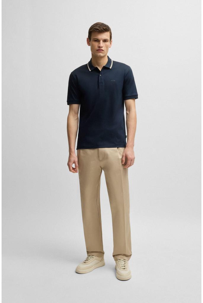 BOSS Slim Fit Cotton Polo Striped Size M Men's Shirt, Navy, Collar,