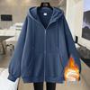 Fleece-Lined Cardigan Hoodie for Autumn/Winter - Loose Fit Sporty Style with Zipper
