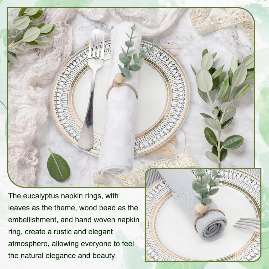 96PCS Thanksgiving Eucalyptus Leaf Napkin Ring Hotel Western Restaurant Banquet Table Setting Simulation Leaf Napkin Buckle