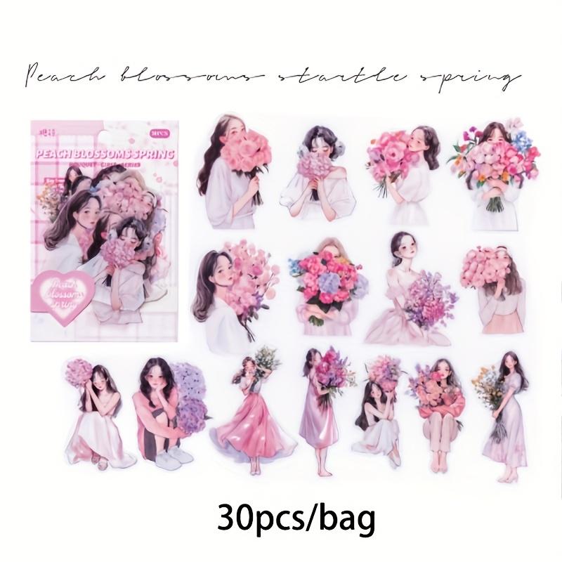 30Pcs/bag Sticker Bag Flower Girl Series Retro Exquisite Stickers Scrapbook Decoration Photo Frame Phone Case Water Cup DIY