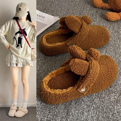 Хлопковые туфли на толстой подошве с пушистой головкой сумки для женщин для ношения на улице, и две новые бархатные теплые хлопковые туфли для осени и зимы.