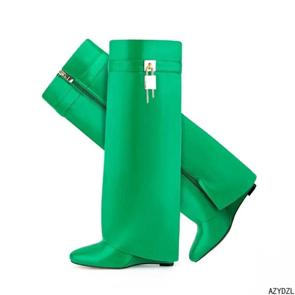 2024 New European and American Brand Wedge Heel Thick Bottom Skirt Boots Women's Fashion Side Zipper Knee Length Banquet Boots