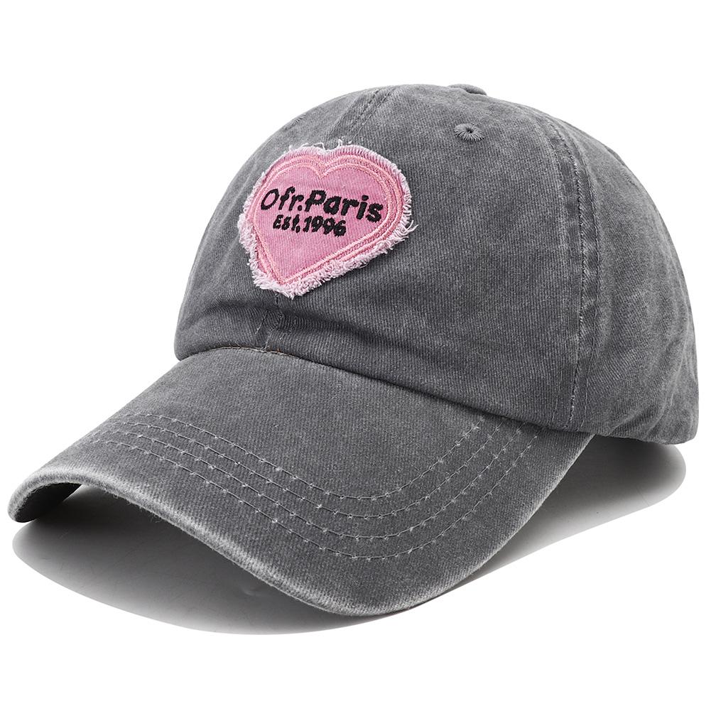 Cotton Washed Hat Snapback Adjustable Women For Cap Baseball Pink Black Stitched Stitching Embroidered Heart Love Womens Neutral Gender Men Hats