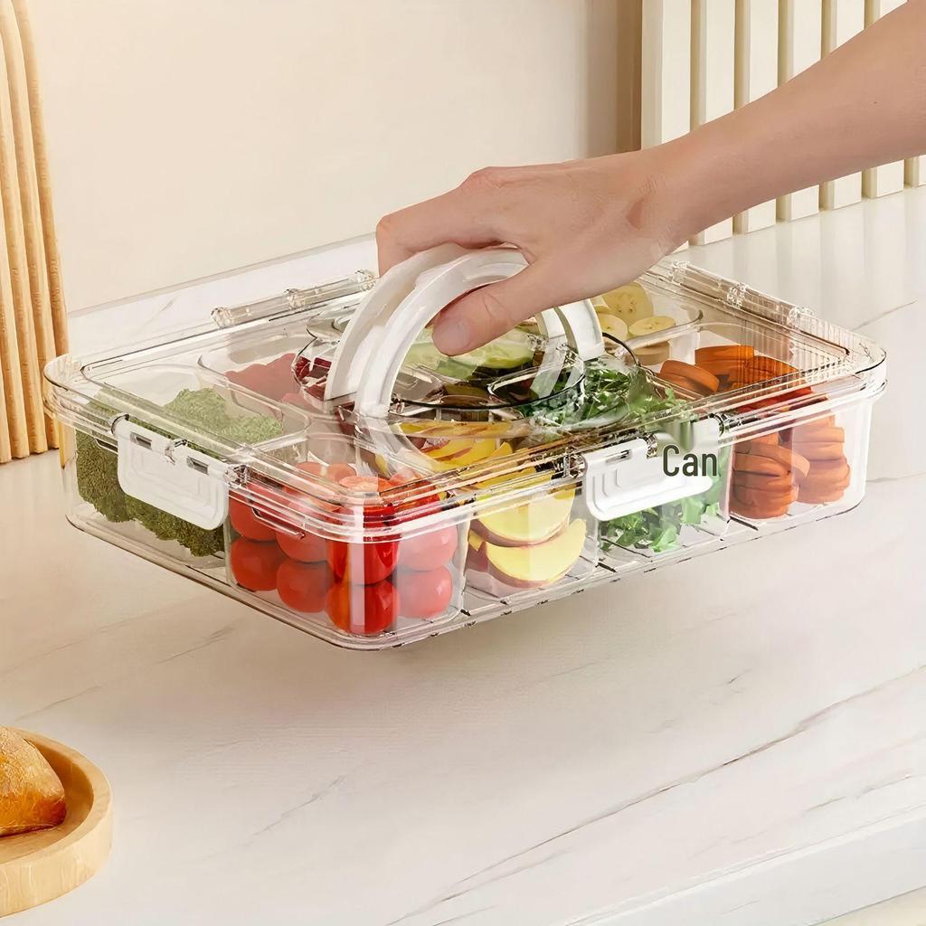 Eight-Compartment Transparent Food-Grade Storage Box for Salads and Spices