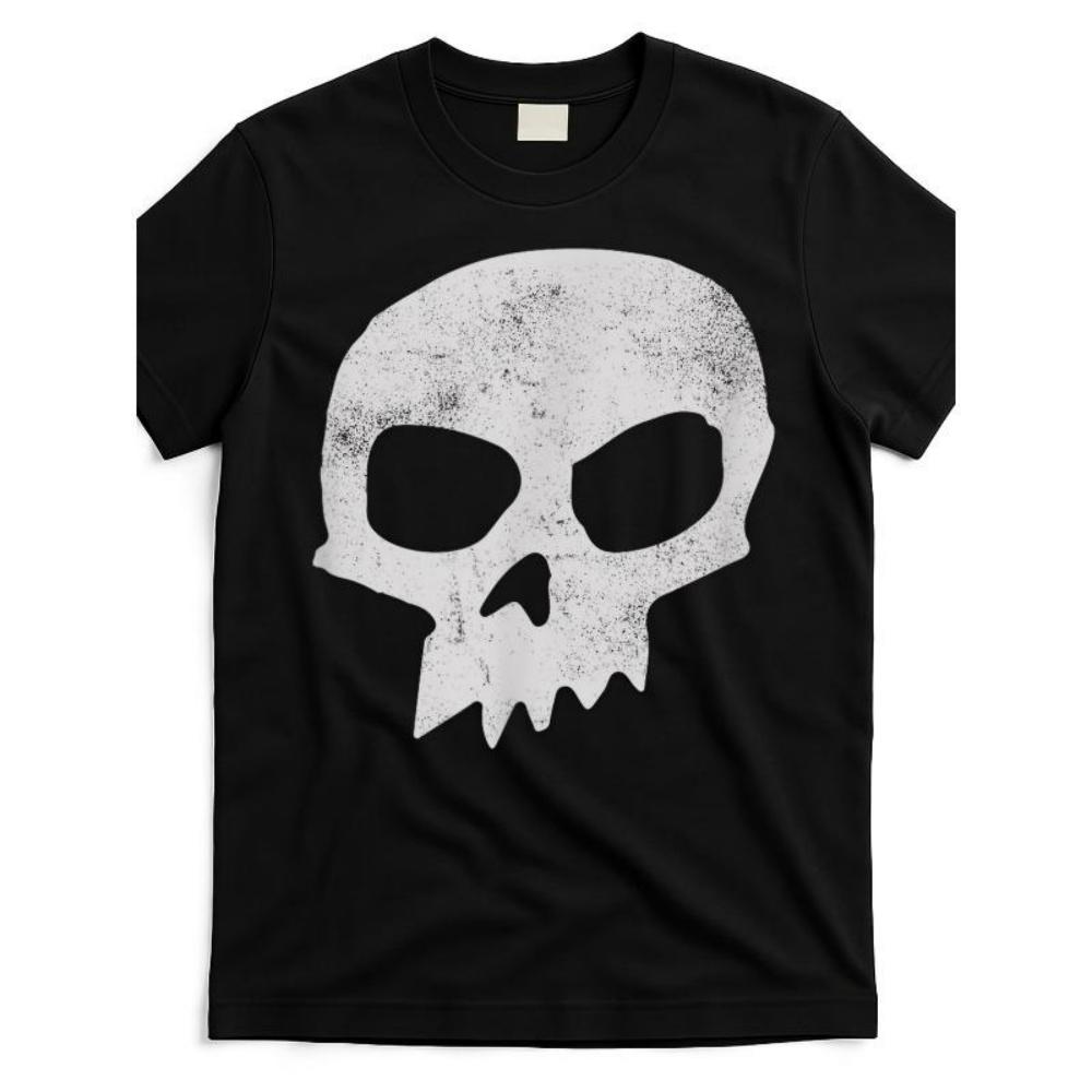 Европейский размер Винтажная футболка с графическим принтом Sid Skull - Черная футболка с круглым вырезом и состаренным белым дизайном черепа