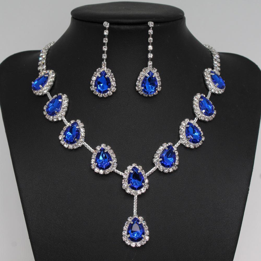 Европейская и американская мода, набор ожерелья и серег «Капля» с цветными бриллиантами - Свадебные украшения