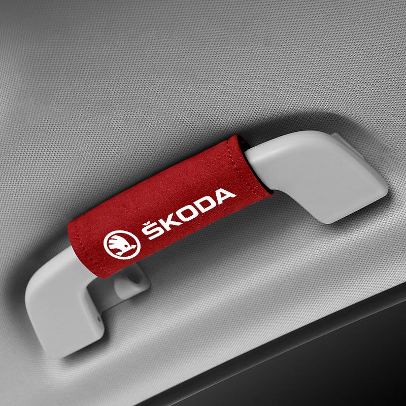 dclaq2 1Pcs Car Roof Pull Cover Handle Gloves For Skoda Fabia Octavia A7 RS Superb Rapid Yeti Karoq Kodiaq Kamiq Interior Accessories