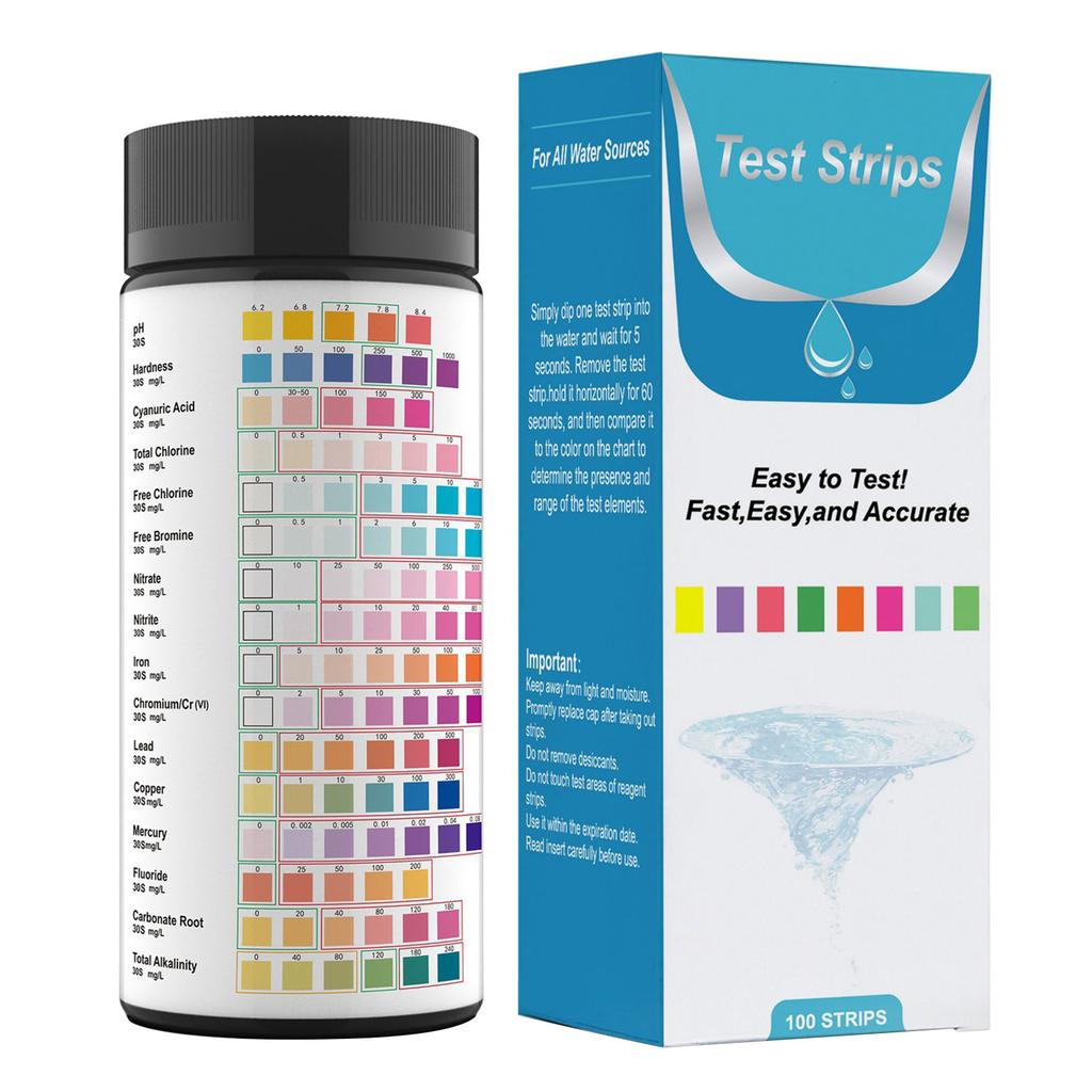 Наборы для тестирования питьевой воды 16 в 1 100 полосок Домашний тест качества воды Легкое тестирование водопроводной воды на жесткость и pH