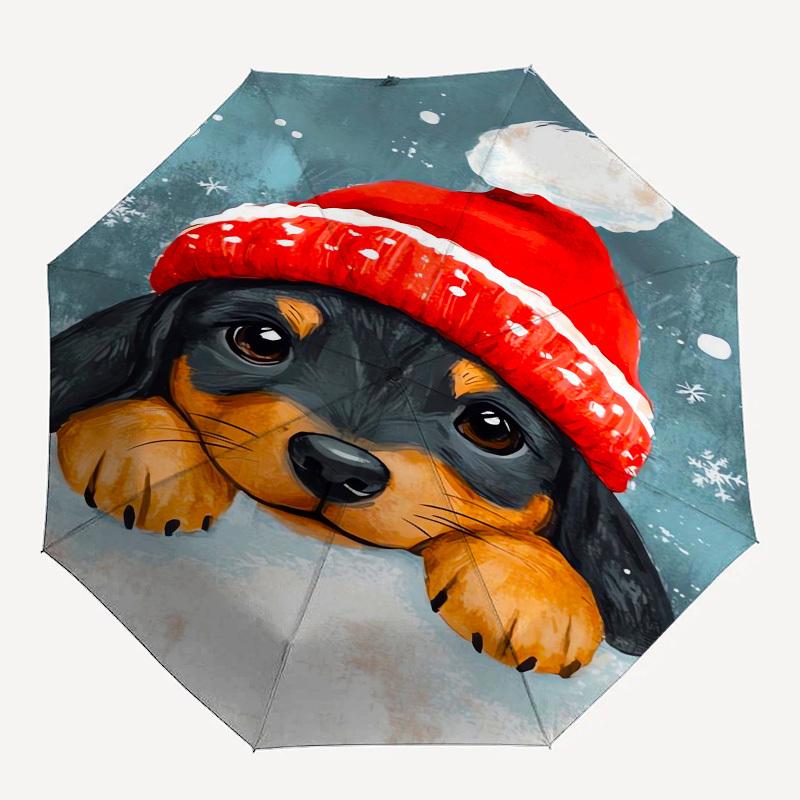 1pc Christmas Puppy in Snow Umbrella with Plastic Handle, Suitable for All Seasons Outdoor PT407
