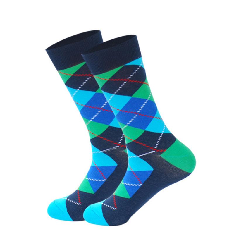 Men's Fashion Socks Cotton Wedding Socks Paragraph Diamond Pattern Geometric Business In Tube Socks