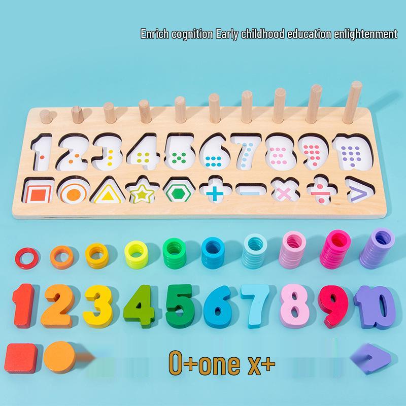 Деревянный пазл 3-в-1 для сопоставления форм чисел для раннего развития