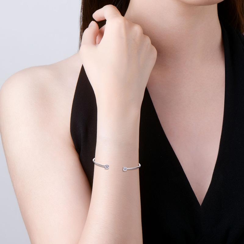 Silvere Glam 2025 Новый браслет с муассанитом в стиле Instagram, Нишевый дизайн и простой браслет, Открытый браслет из стерлингового серебра S925