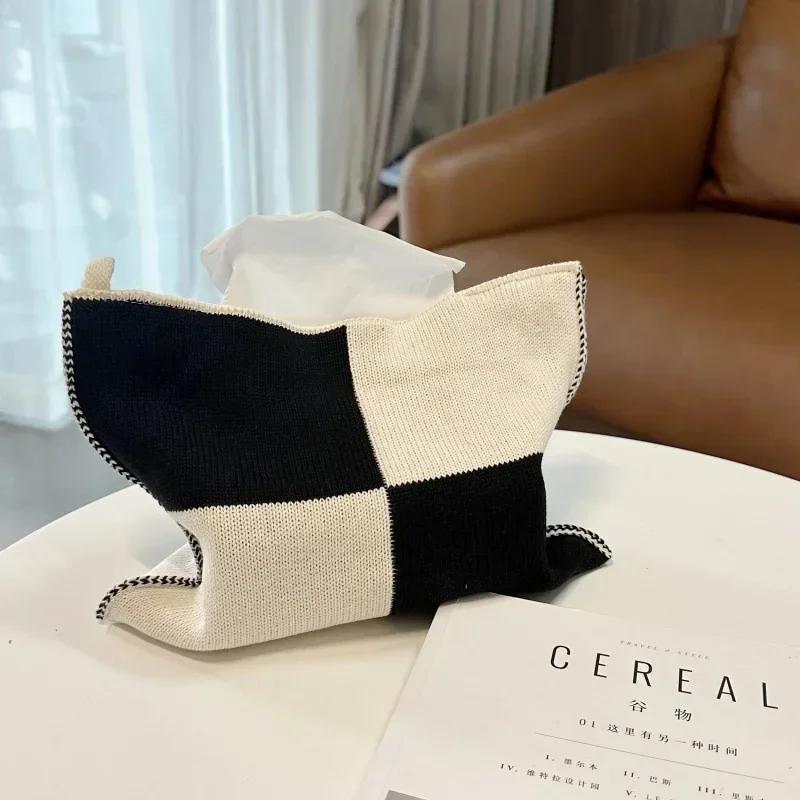 Nordic Ins Сердцевидный узор Вязаная сумка для салфеток Гостиная Настольная коробка для салфеток Хранение бумаги Настольный декоративный чехол для салфеток Коробка для бумаги