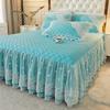 3pcs of Thickened Autumn and Winter Lace Bed Skirt, Crystal Velvet Bed Skirt Lace Bed Cover, Soft and Comfortable, Bedroom and Guest Room Bedding
