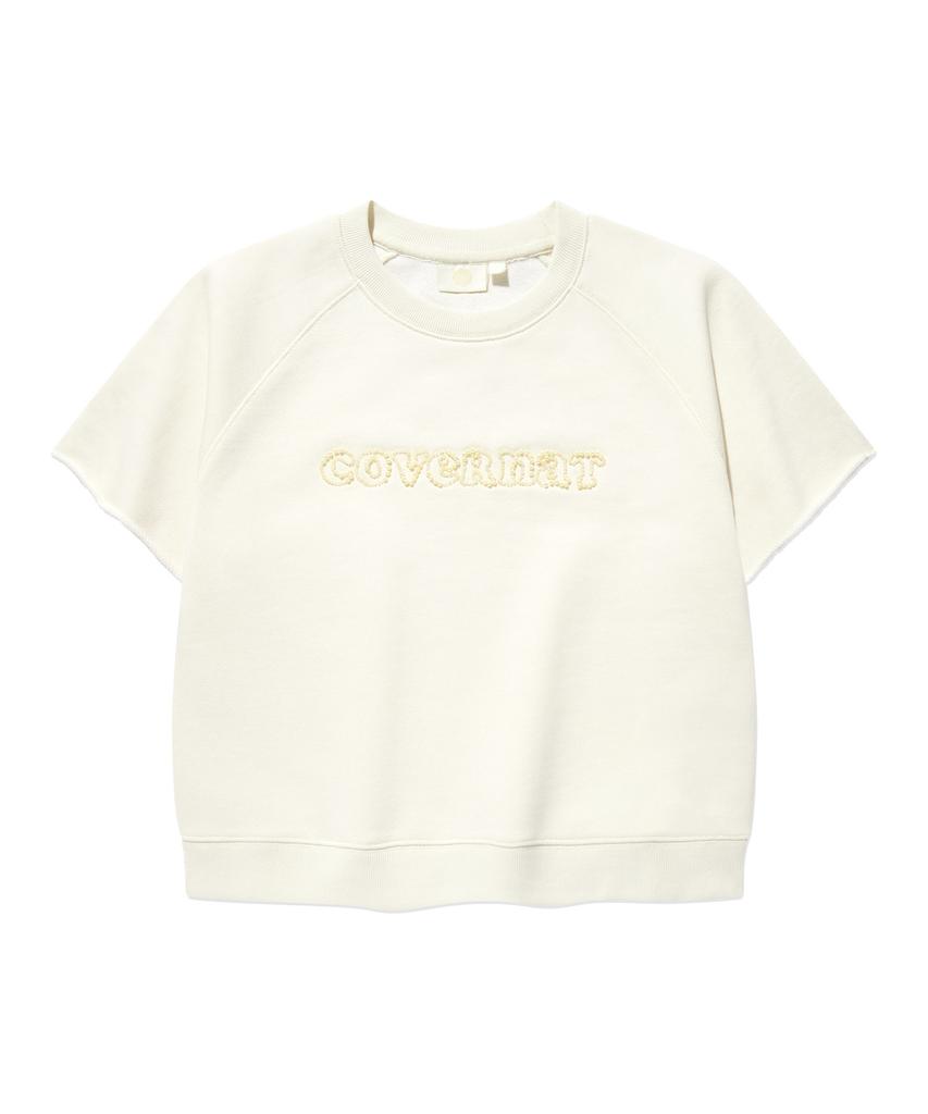 COVERNAT WOMAN Crop Pearl Copper Logo Half Sweatshirt Ivory
