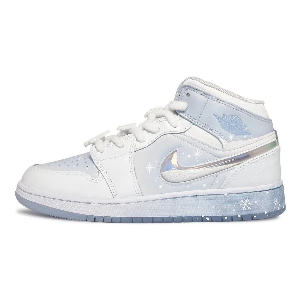 Jordan Air Jordan 1 Mid top Vintage Basketball Shoes GS Blue White FQ9117-400(Team186-)