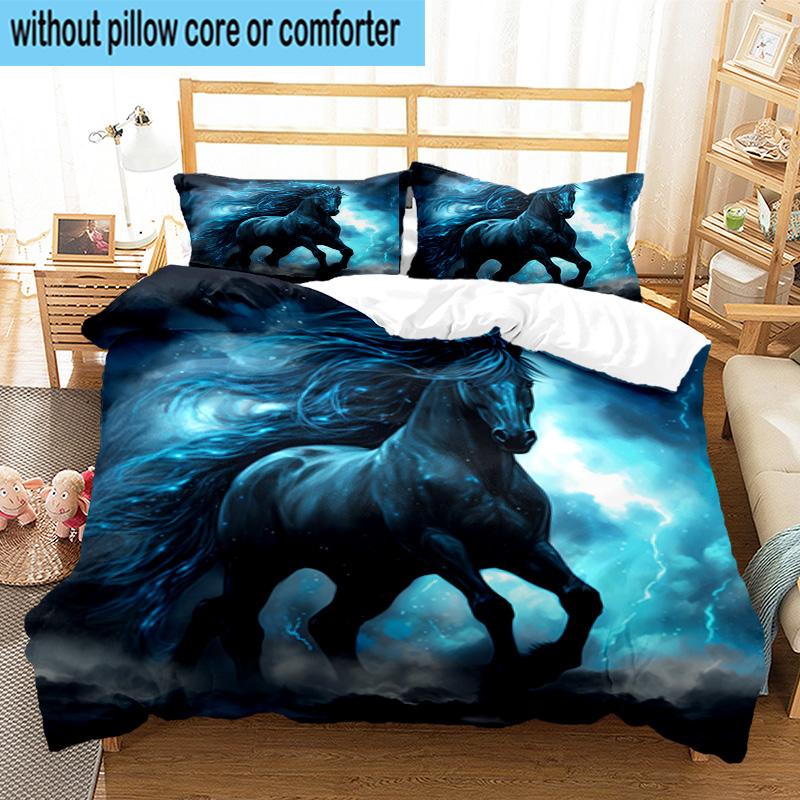 Ethereal Horse In Storm 3pcs Bedding,Including 1pc Duvet Cover And 2pcs Pillowcases Perfect for Christmas,Ideal for Bedroom, Dormitory