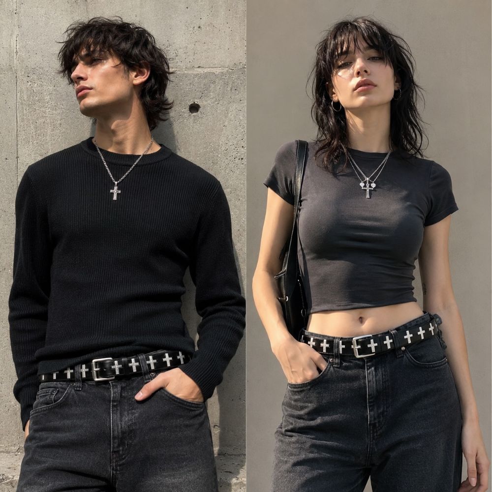 Black White Punk Women Men Belt PU Leather Streetwear Waist Belt Retro Pin Buckle Belt  For Jeans